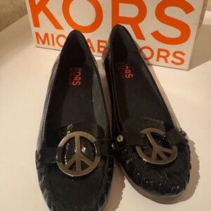 Michael Kors Black Loafers with Peace Sign Detail